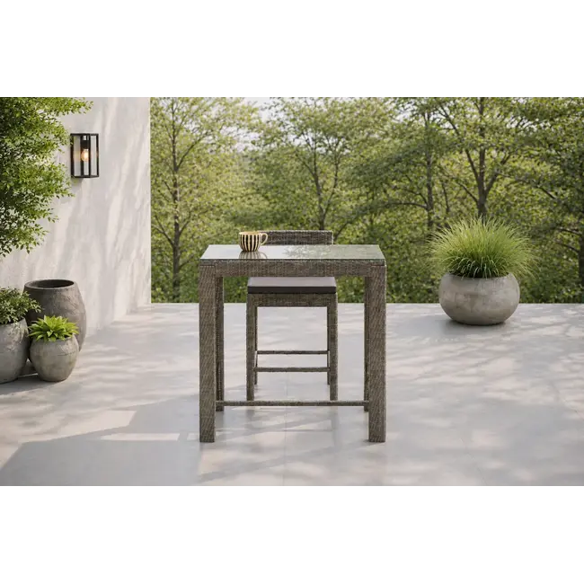 Outdoor-Bartisch Alo (100 x 60 cm) – Skandinavische Eleganz aus Polyrattan mit Glasplatte
