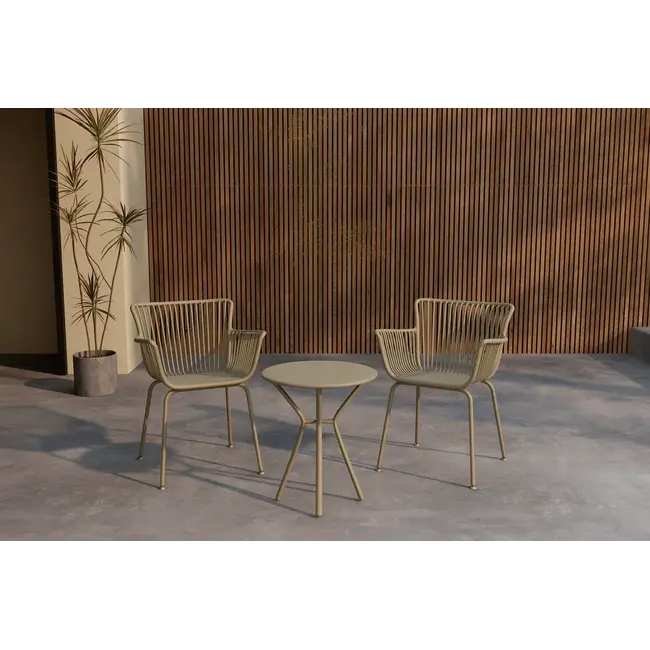 Café-Set Sifnos Beige – Bistro-Garnitur mit 2 Stühlen & rundem Tisch