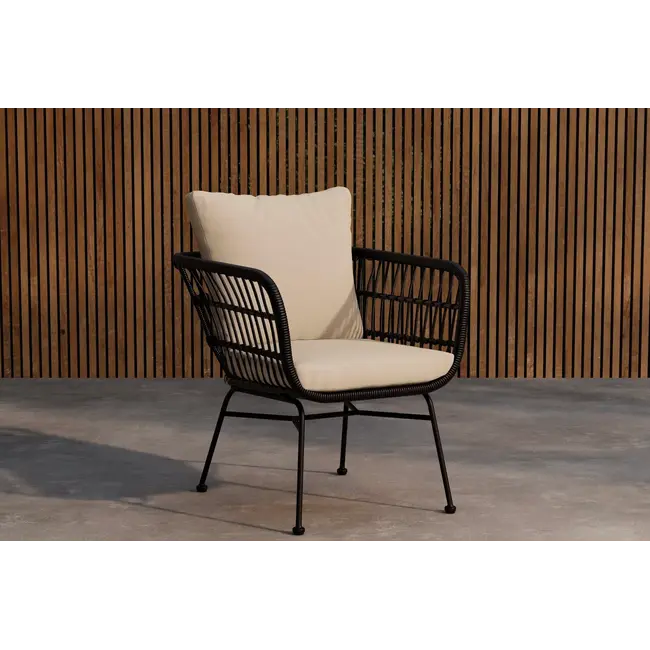 Lounge-Sessel Isola Schwarz/Beige – Moderner Outdoor-Sessel für Balkon und Terrasse