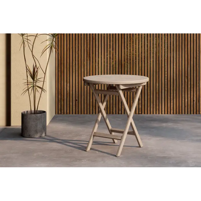 Café-Set Kenya Whitewash – Runder Teak-Tisch Ø70 cm & 2 Stühle für Balkon & Garten