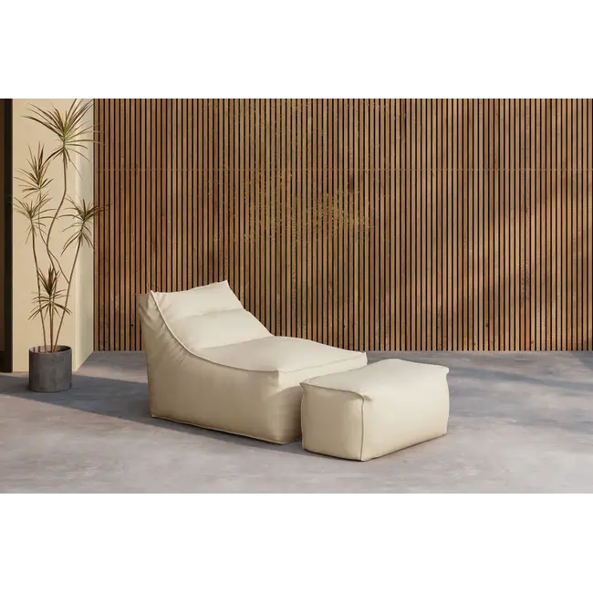 Loungesessel Redang Beige mit Hocker – Wetterfester Outdoor-Relaxsessel aus Olefin