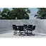 Essgruppe Holmsund Schwarz – Rechteckiger Tisch & 6 Stühle aus Stahl & Polywood für Terrasse & Garten