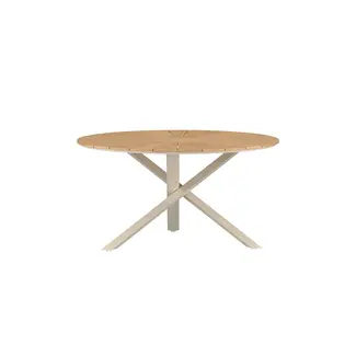 Venture Home Outdoor-Esstisch Mexico Beige/Teak – Runder Gartentisch mit Fächermuster-Teakplatte