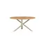 Outdoor-Esstisch Mexico Beige/Teak – Runder Gartentisch mit Fächermuster-Teakplatte