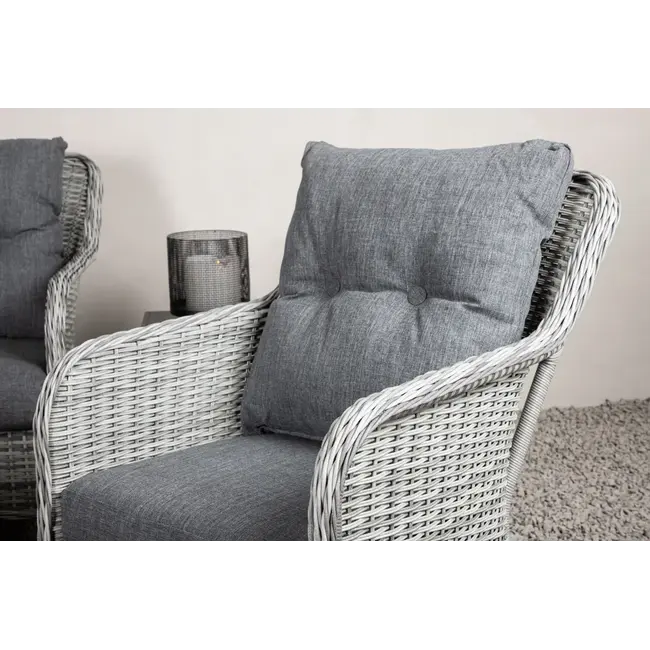 Lounge-Set Vikelund Grau – Rattansofa-Gruppe mit 3-Sitzer, 2 Sesseln & Glastisch für Terrasse & Garten