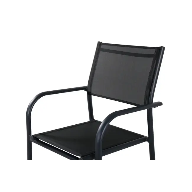 Gartenstuhl Santorini Schwarz – Eleganter Gartenstuhl aus Aluminium und Textilene, 56 × 55 × 90 cm, wetterfest