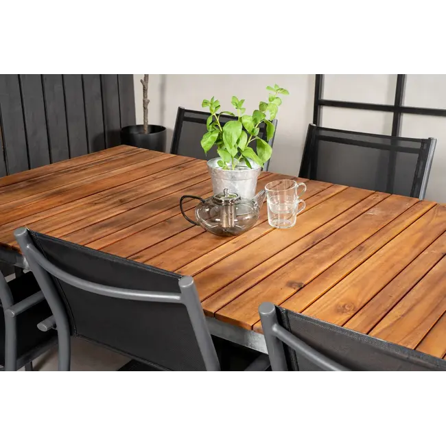 Gartenstuhl Santorini Schwarz – Eleganter Gartenstuhl aus Aluminium und Textilene, 56 × 55 × 90 cm, wetterfest