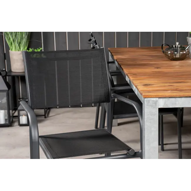 Gartenstuhl Santorini Schwarz – Eleganter Gartenstuhl aus Aluminium und Textilene, 56 × 55 × 90 cm, wetterfest