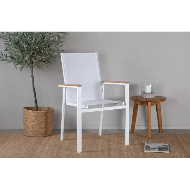 Gartenstuhl Texas Weiß – Luftiger Outdoor-Stuhl aus Aluminium und Textilene, 56 × 60 × 90 cm, wetterfest
