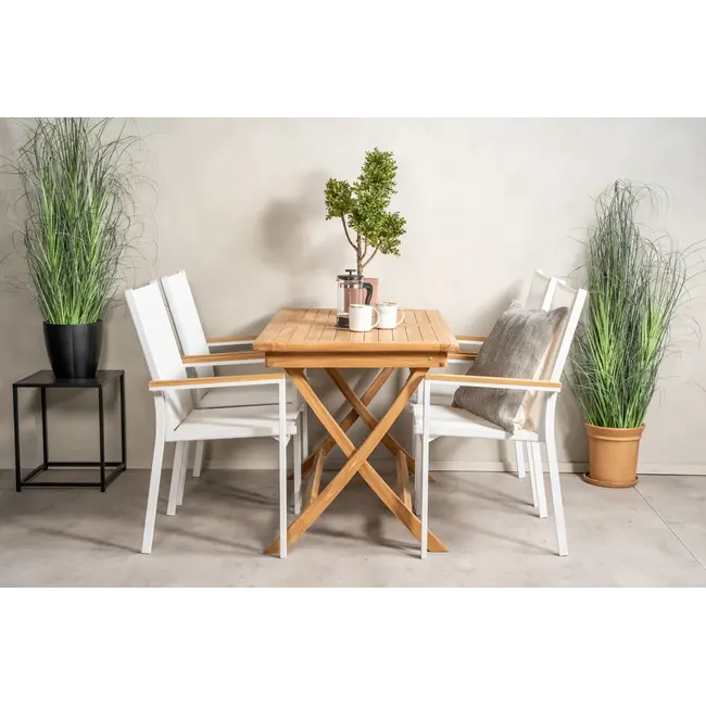 Gartenstuhl Texas Weiß – Luftiger Outdoor-Stuhl aus Aluminium und Textilene, 56 × 60 × 90 cm, wetterfest