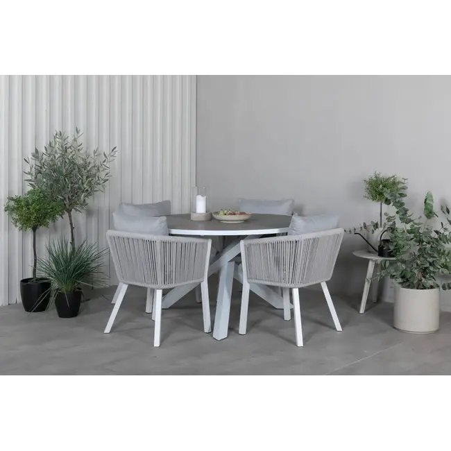 2er Set Gartenstuhl Virya Grau – Bequemer Gartenstuhl aus Seilgeflecht und Aluminium, 60 × 63 × 73 cm, wetterfest