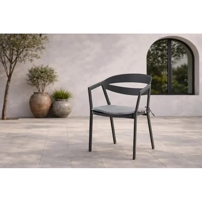 Gartenstuhl Slit Schwarz – Bequemer Gartenstuhl aus Cotton, Schaumstoff und Aluminium, 60 × 60 × 76 cm, für Terrasse und Garten
