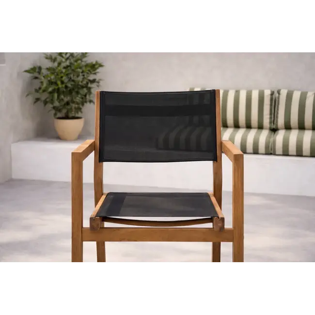 2er Set Gartenstuhl Venice – Natürlicher Gartenstuhl aus Akazienholz und Textilene, 61 × 60 × 85 cm, wetterfest