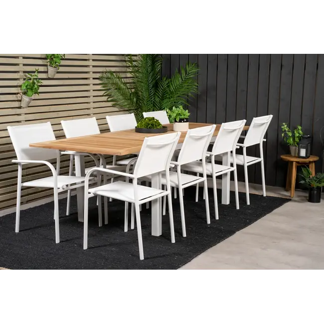Gartenstuhl Santorini Weiß – Stilvoller Gartenstuhl aus Textilene, Aluminium und PVC, 56 × 55 × 90 cm, wetterfest