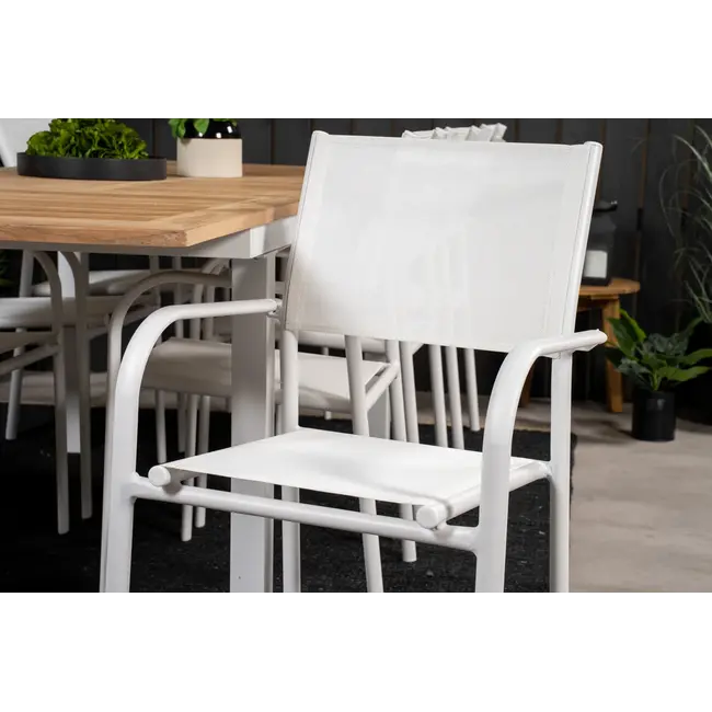 Gartenstuhl Santorini Weiß – Stilvoller Gartenstuhl aus Textilene, Aluminium und PVC, 56 × 55 × 90 cm, wetterfest