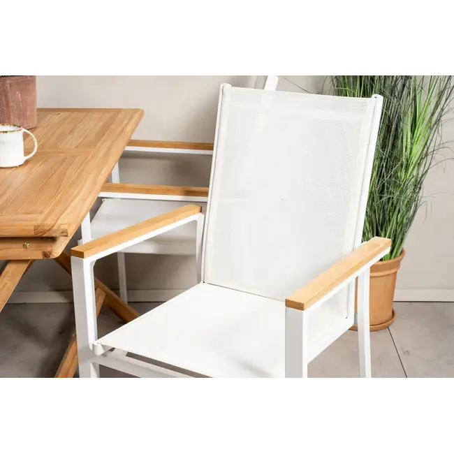 Gartenstuhl Texas Weiß – Luftiger Outdoor-Stuhl aus Aluminium und Textilene, 56 × 60 × 90 cm, wetterfest