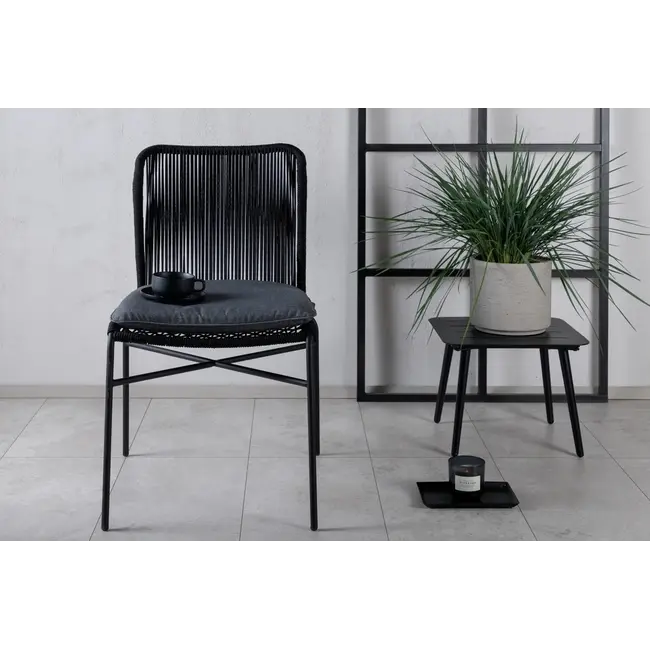 Gartenstuhl Julian Schwarz – Outdoor-Stuhl aus Seilgeflecht, Schaumstoff und Polyester, Breite 53 cm, Tiefe 67 cm, Höhe 88 cm