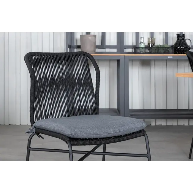 Gartenstuhl Julian Schwarz – Outdoor-Stuhl aus Seilgeflecht, Schaumstoff und Polyester, Breite 53 cm, Tiefe 67 cm, Höhe 88 cm