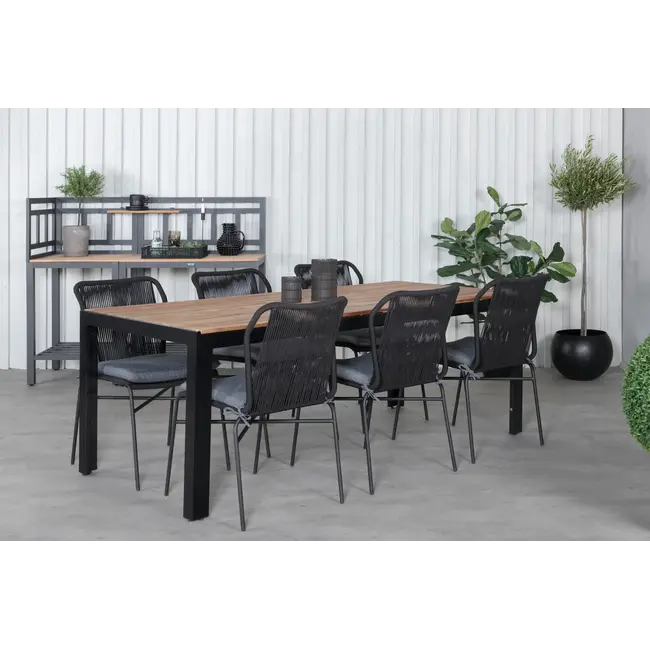 Gartenstuhl Julian Schwarz – Outdoor-Stuhl aus Seilgeflecht, Schaumstoff und Polyester, Breite 53 cm, Tiefe 67 cm, Höhe 88 cm