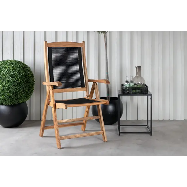 Gartenstuhl Peter Natur/Schwarz 2er-Set – 5-Pos. Relax-Stuhl aus Akazienholz & Seilgeflecht
