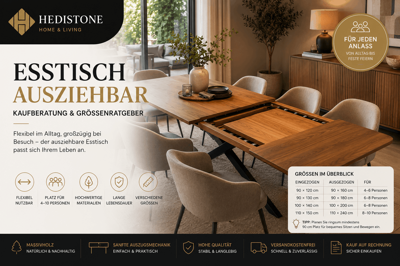 Esstisch ausziehbar – Kaufberatung & Größenratgeber