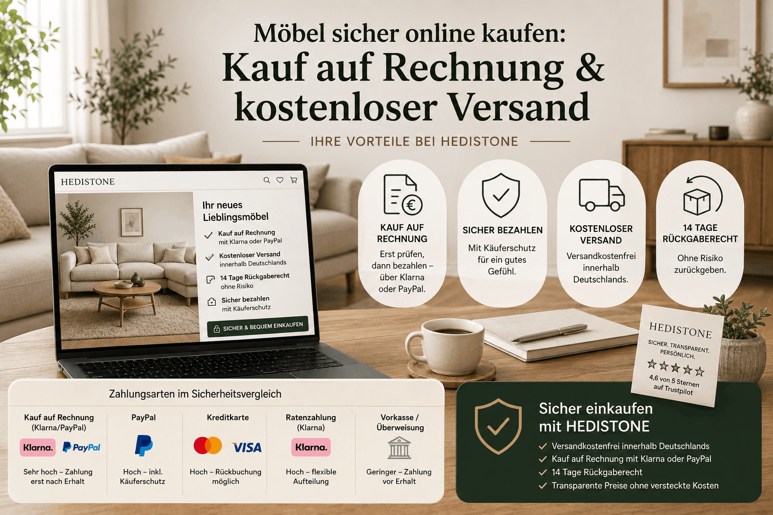 Möbel sicher online kaufen: Warum Kauf auf Rechnung & kostenloser Versand Sie absichern