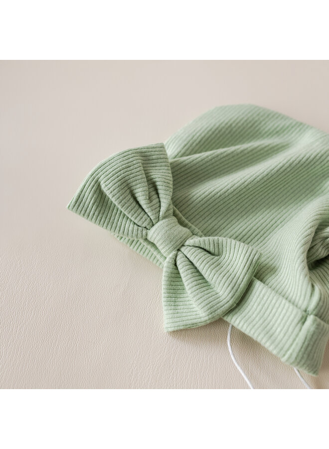 Baby hat matcha green bow