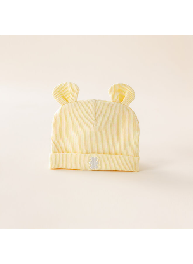 Baby hat butter yellow  bear