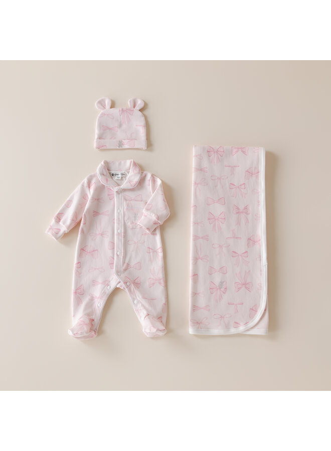 Baby cadeau set roze strik beer muts