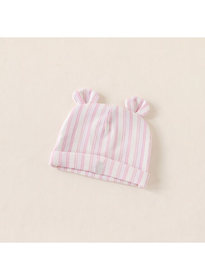 Baby hat pink stripe bear summer