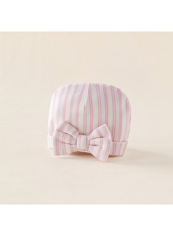 Baby hat pink stripe summer bow