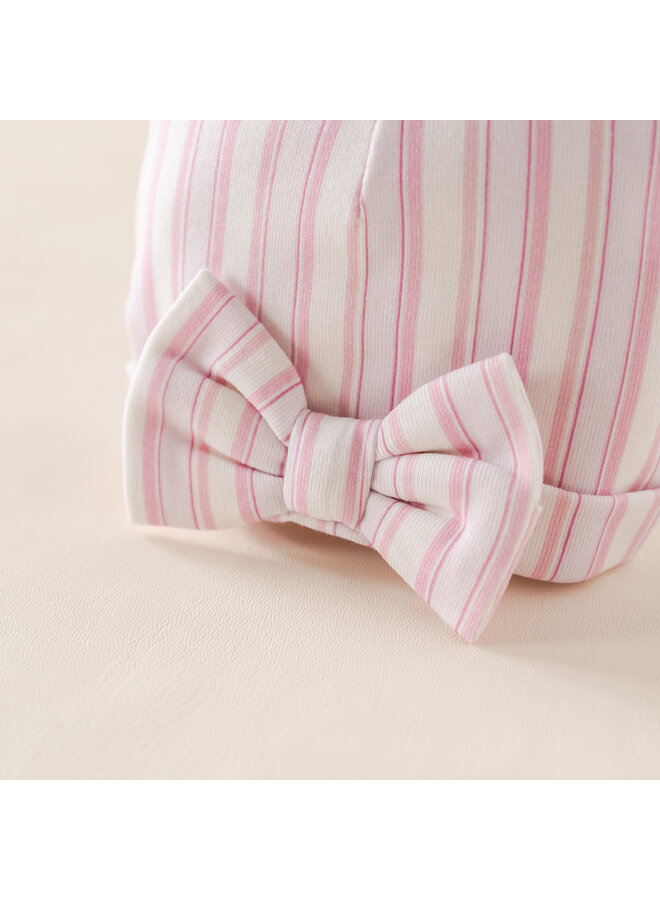 Babymuts roze streep zomer strik