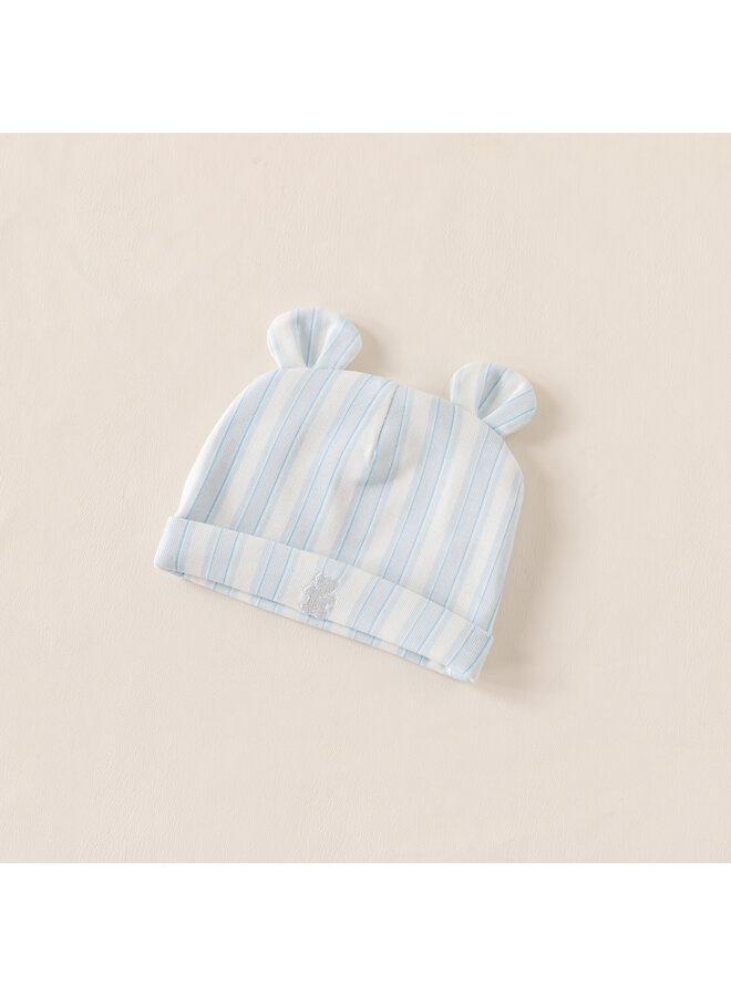 Baby hat blue stripe bear summer