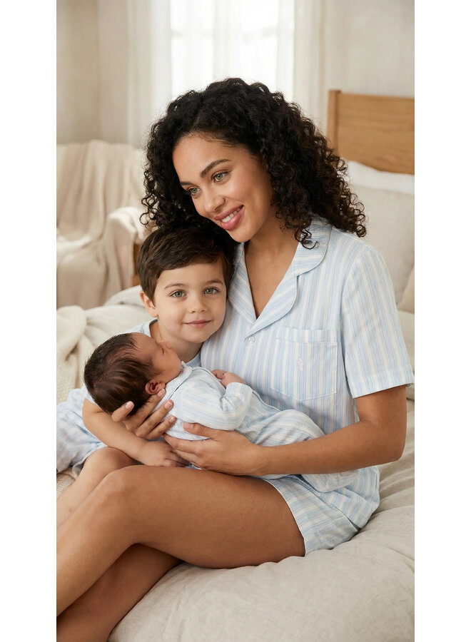 Summer pyjama short blue stripe women