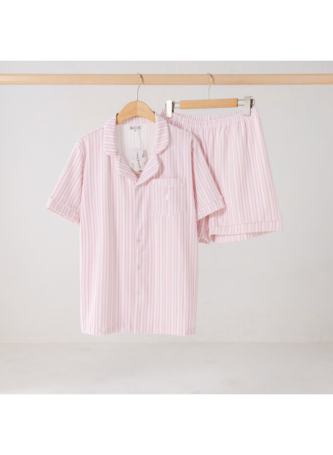 Zomer pyjama kort  roze streep vrouwen