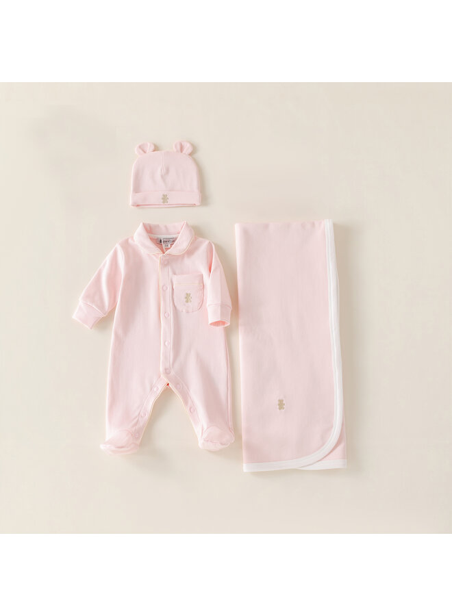 Baby cadeau set zomer roze beer muts