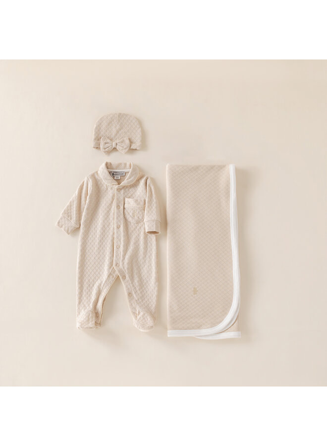 Baby cadeau set zomer beige strik muts