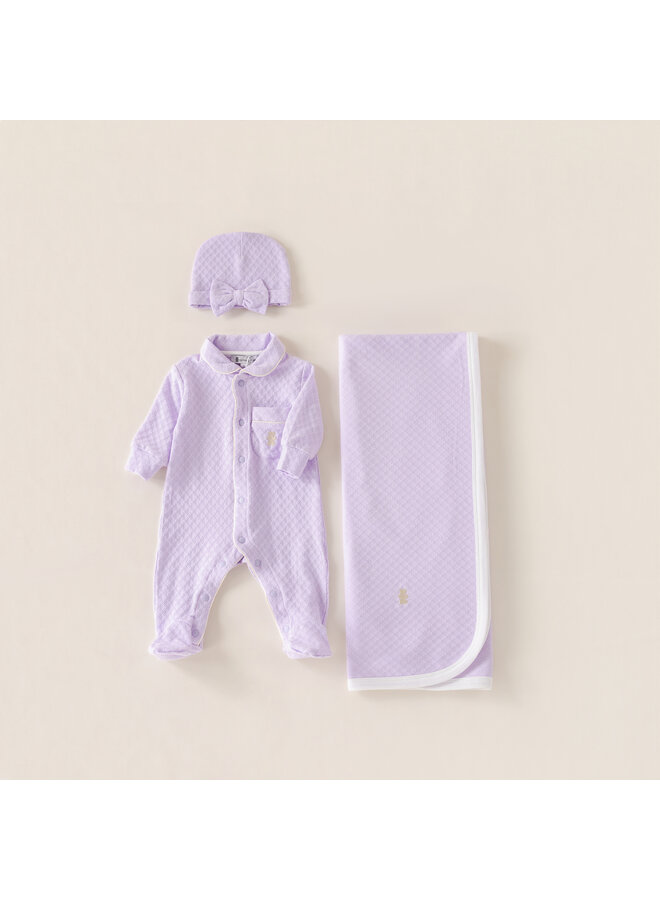 Baby cadeau set zomer lila strik muts