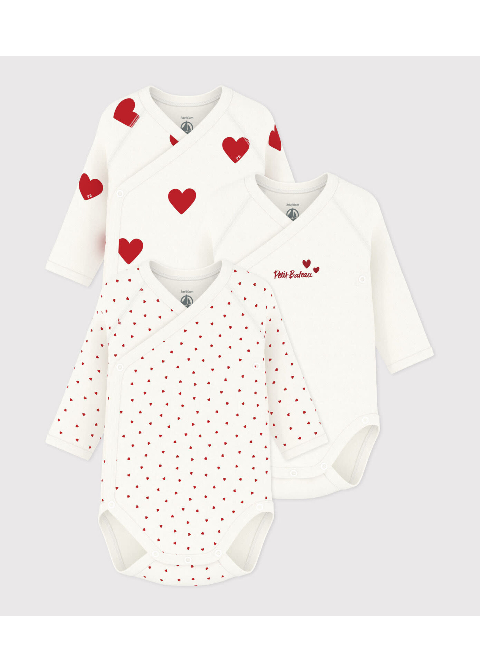 PETIT BATEAU PETIT BATEAU 3-pack HEARTS NB.