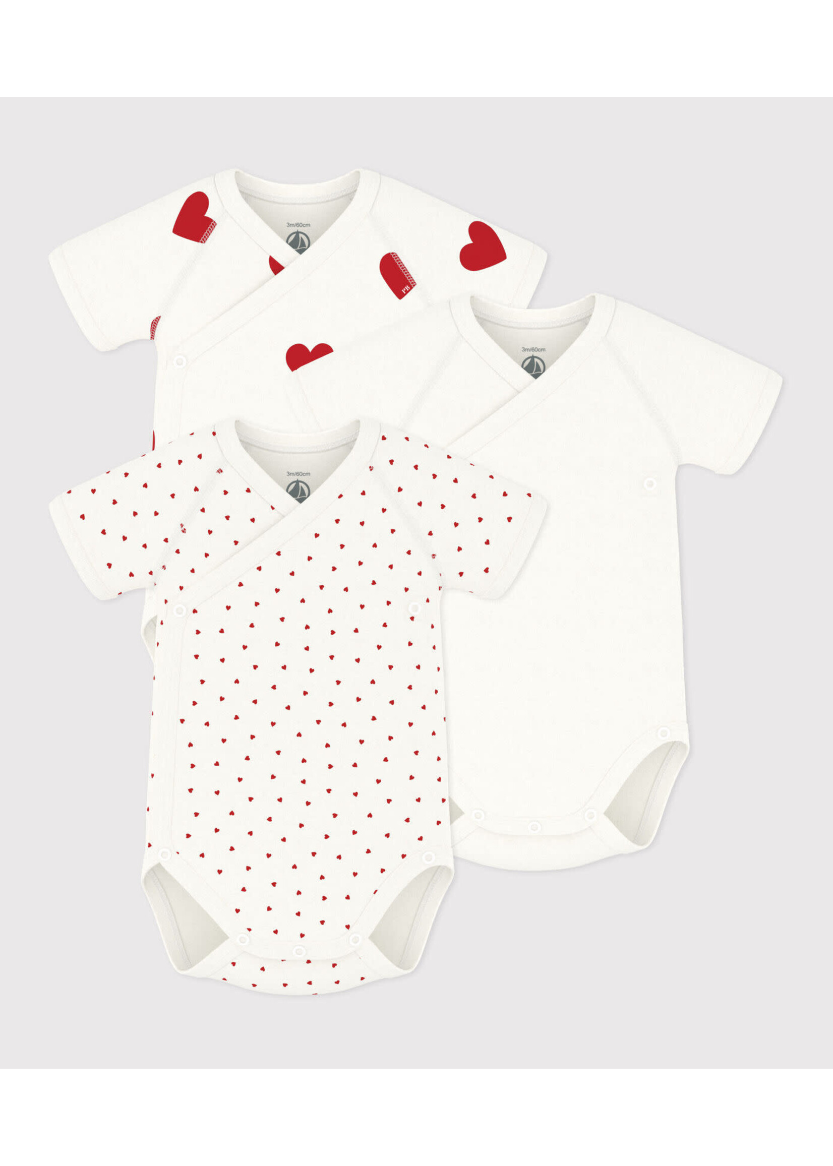 PETIT BATEAU PETIT BATEAU 3-pack HEARTS NB.