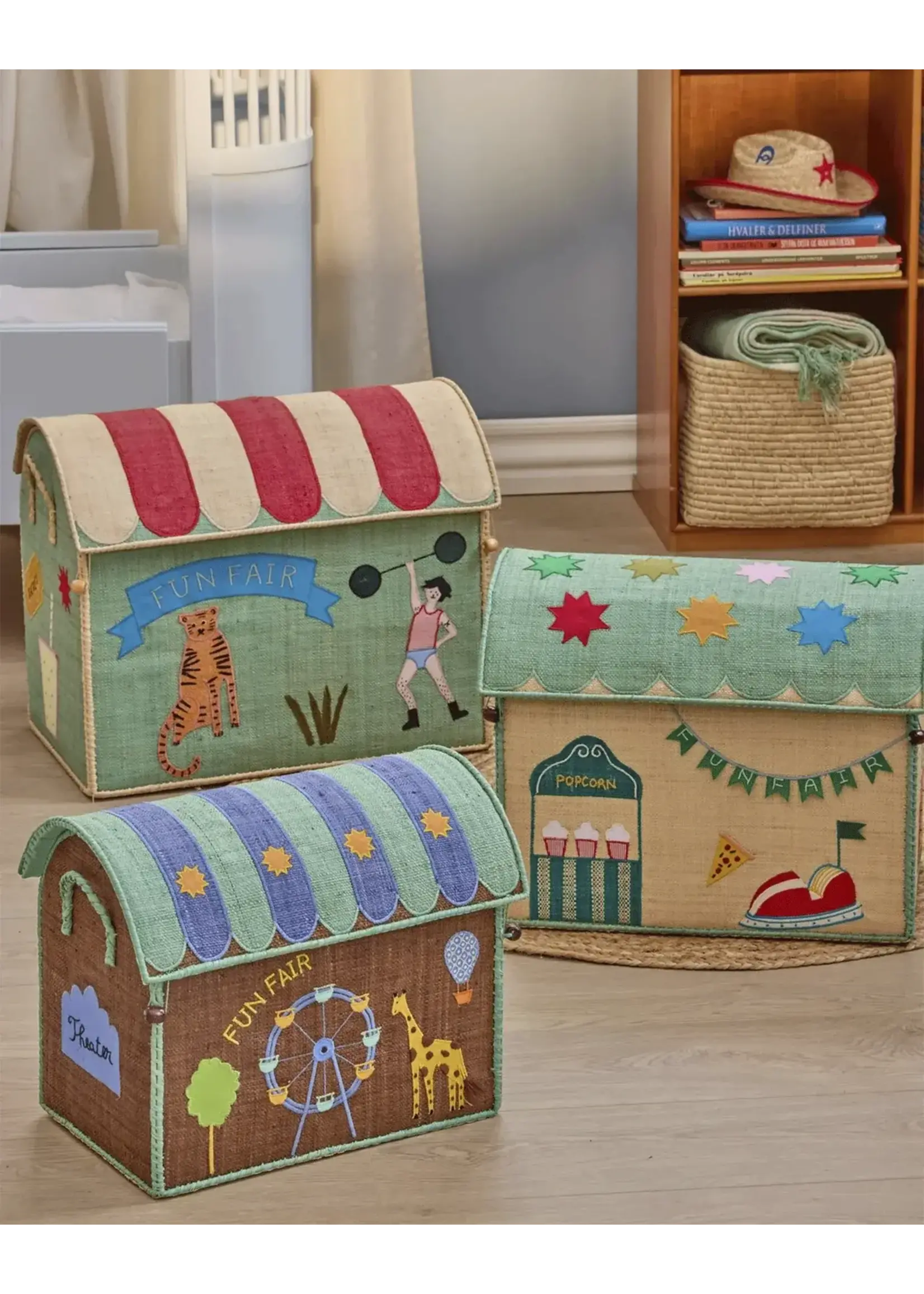 RICE RICE raffia storage box Fun Fair L(50x40x33)