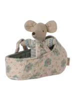MAILEG MAILEG Baby mouse in CARRY COT blue