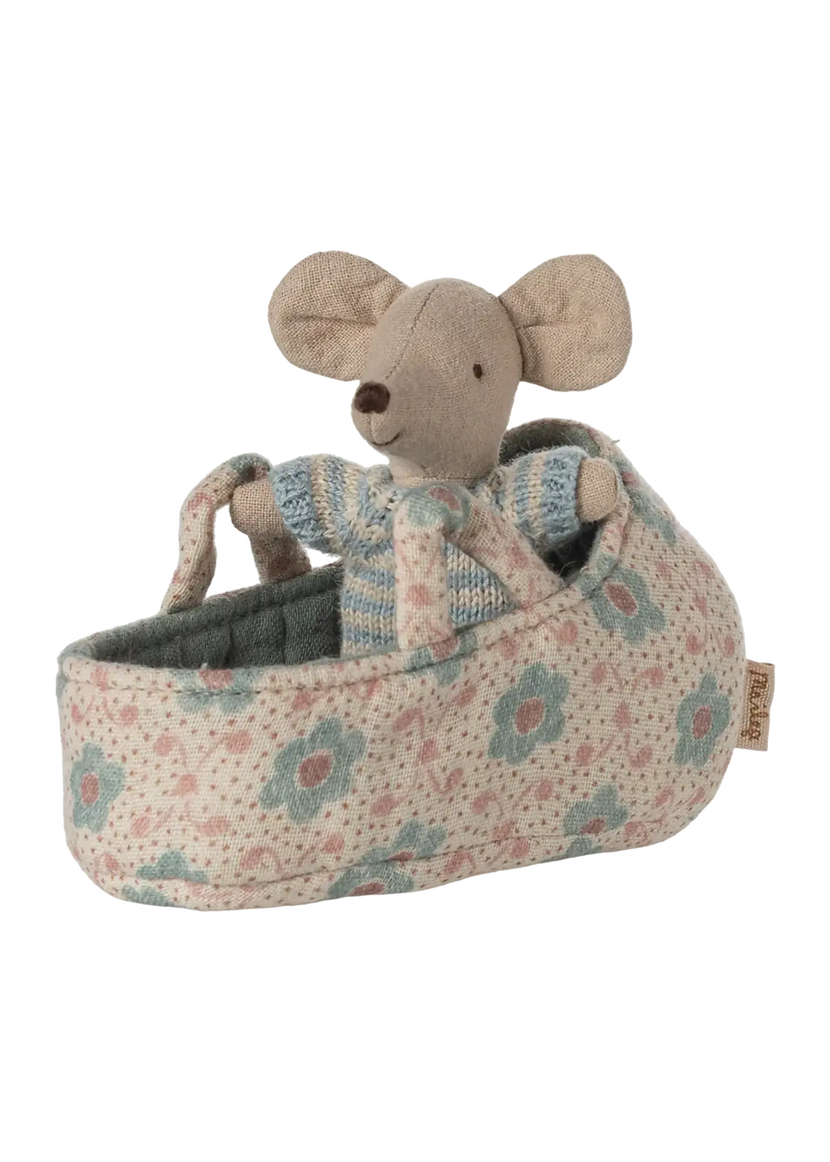 MAILEG MAILEG Baby mouse in CARRY COT blue