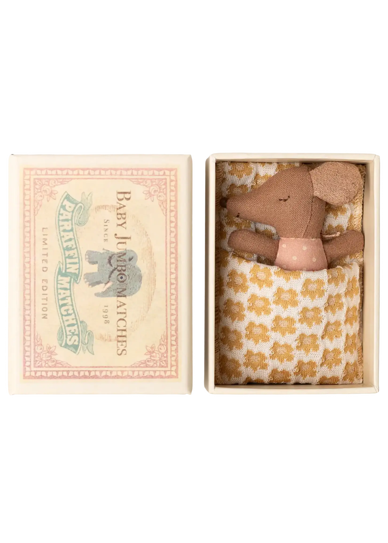 MAILEG  sleepy/wakey BABY MOUSE in matchbox ROSE