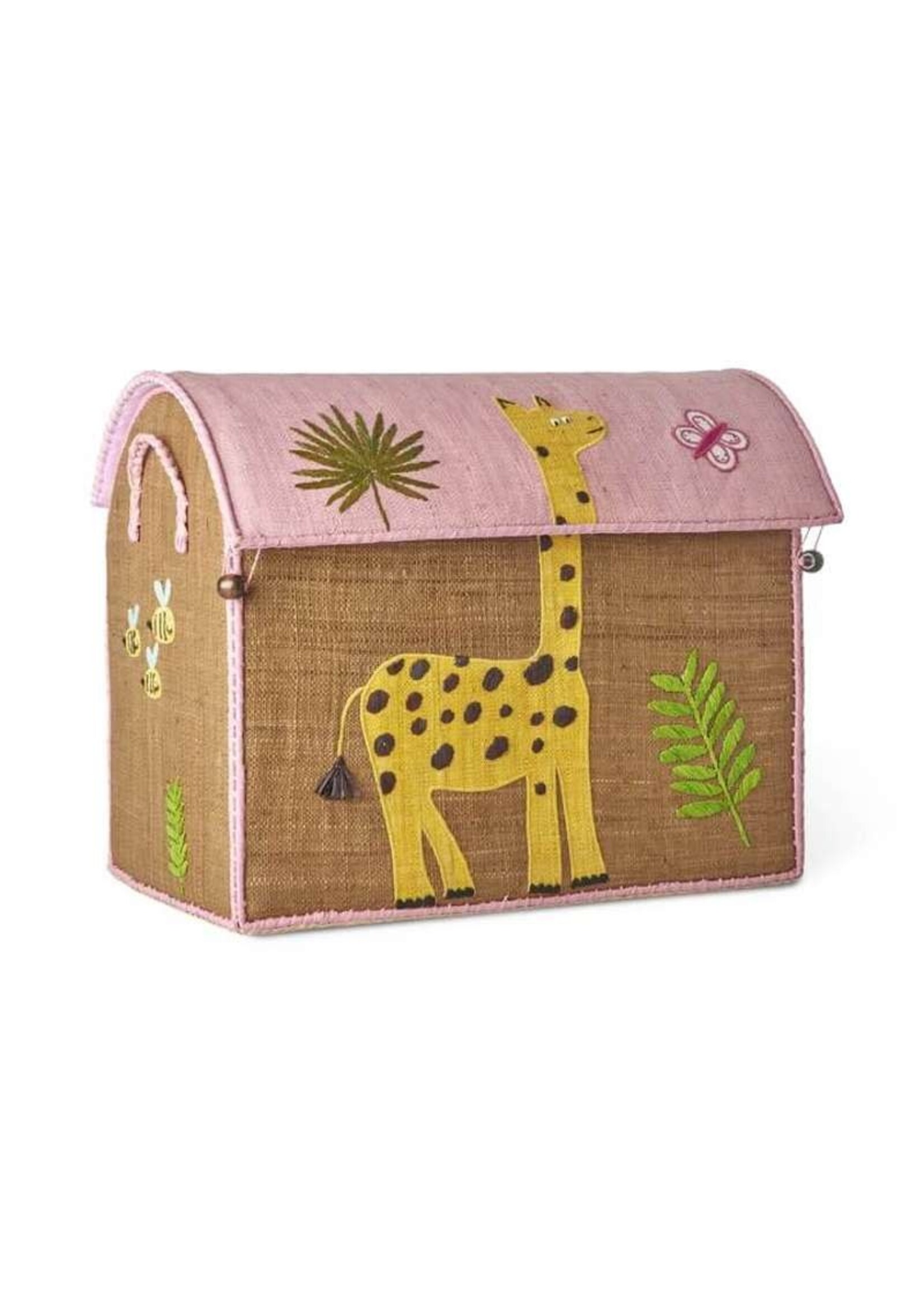 RICE RICE raffia storagebox WILD LIFE ROZE M(45x38x33)