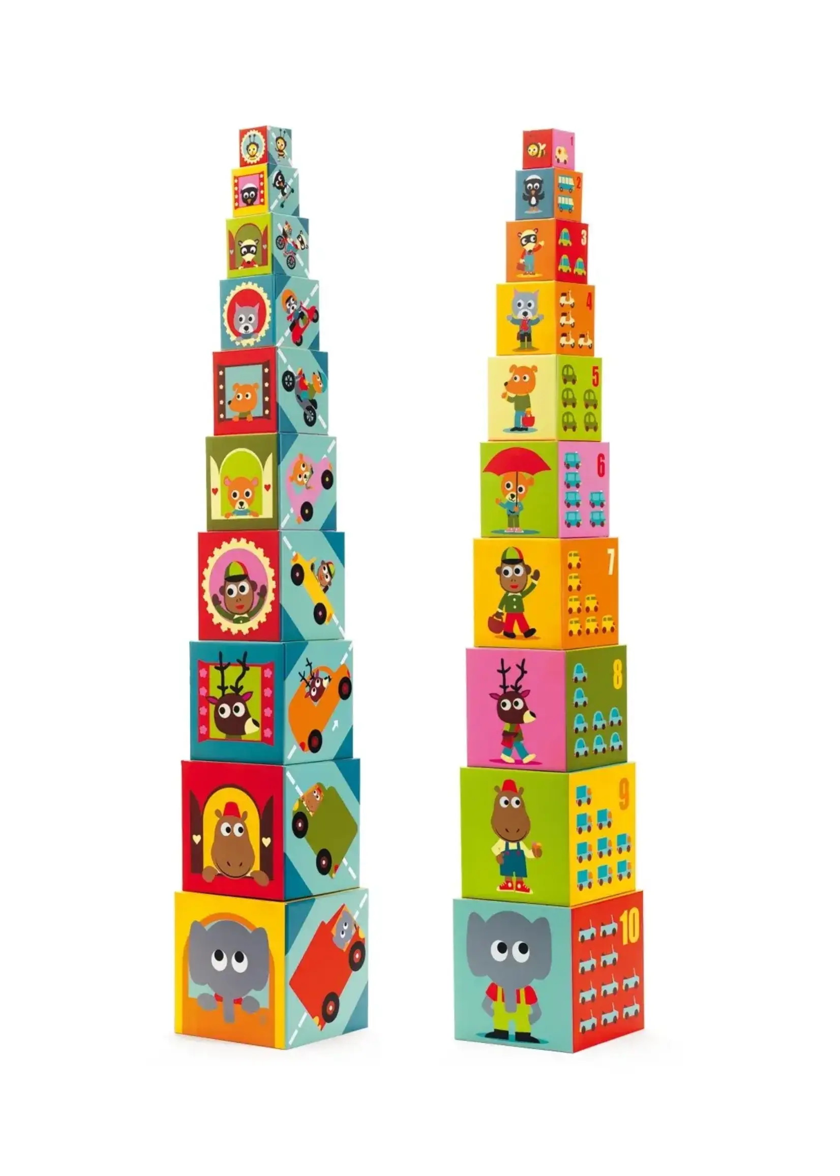 Djeco stapelblokken 10 cubes Véhicules