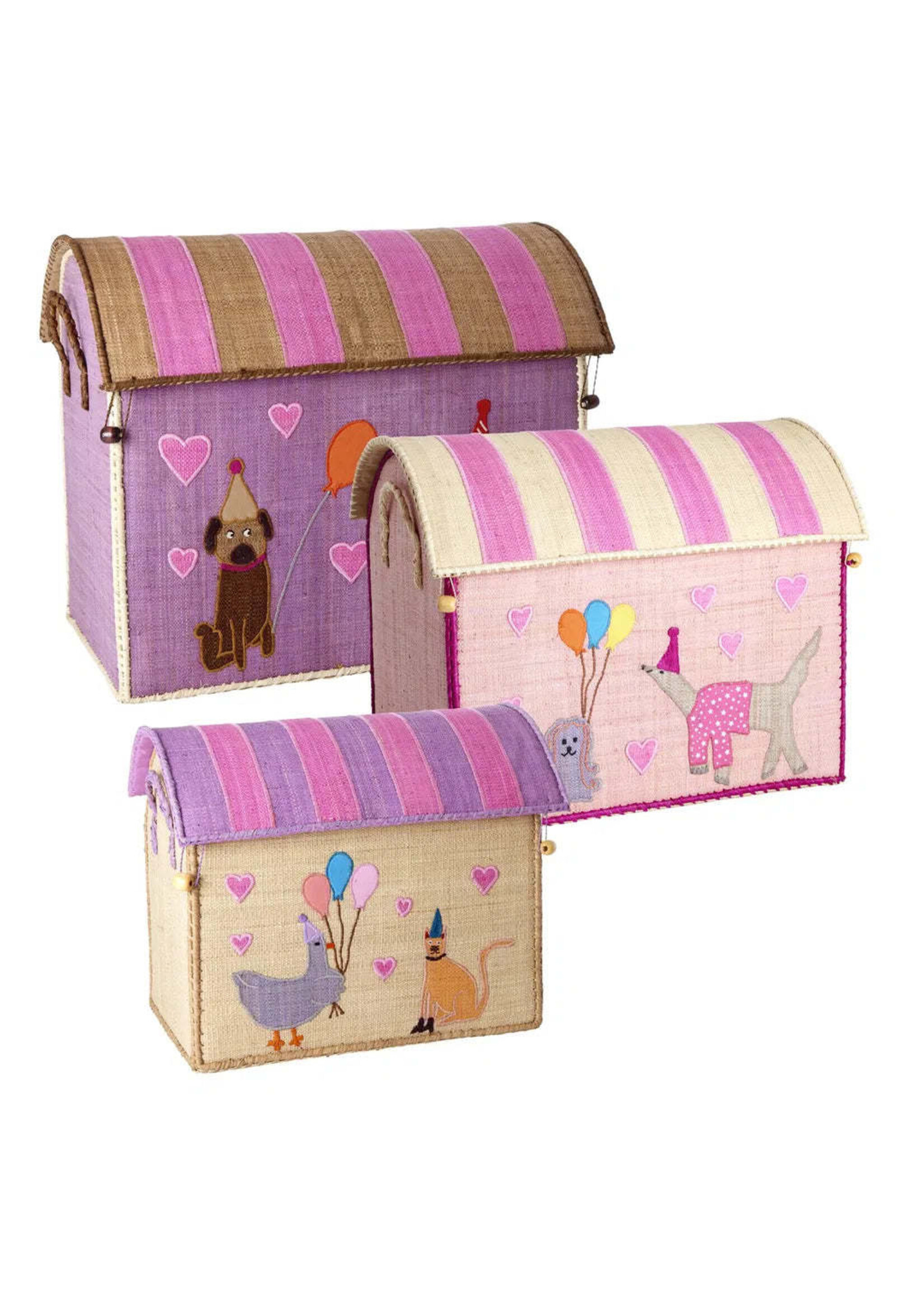 RICE RICE raffia storage box PARTY ANIMAL PINK L(50x40x33)