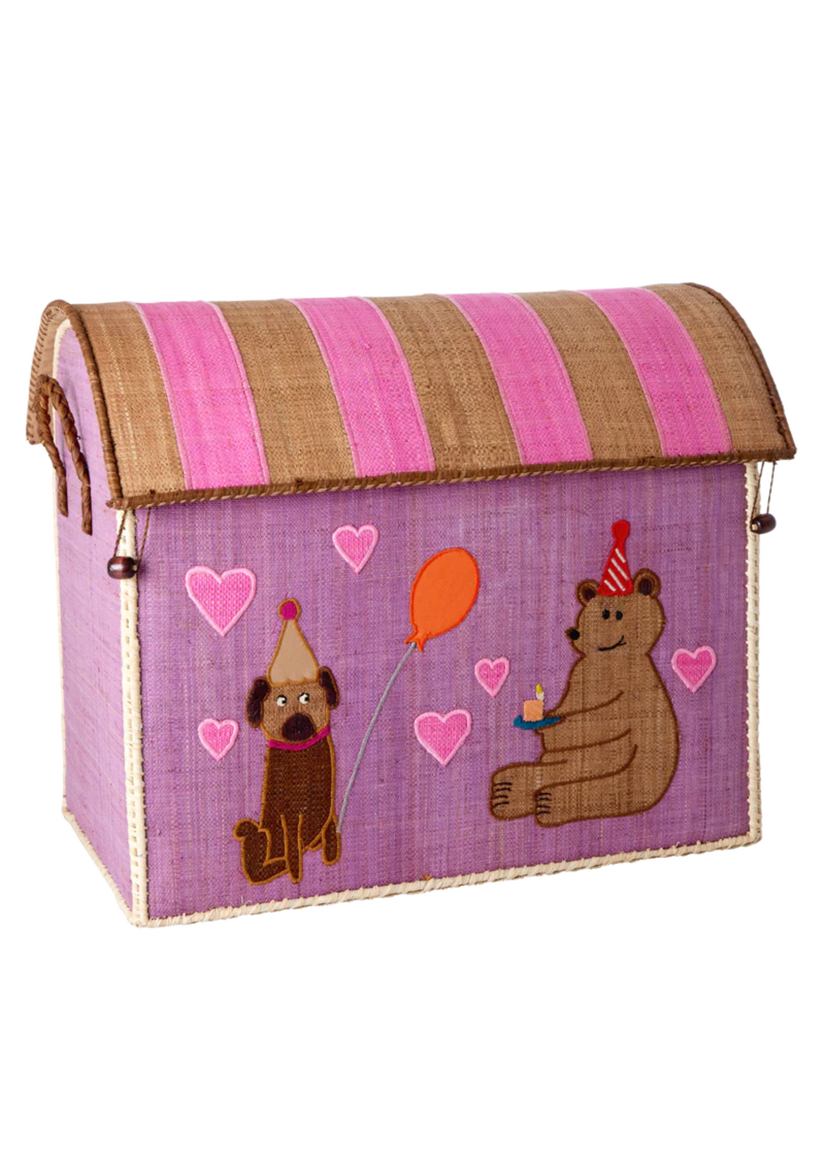 RICE RICE raffia storage box PARTY ANIMAL PINK L(50x40x33)