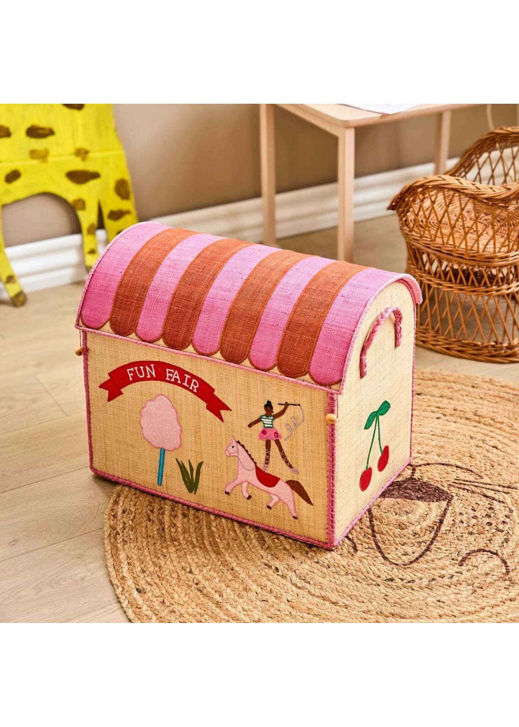 RICE RICE raffia storage box PINK Fun Fair L(50x40x33)