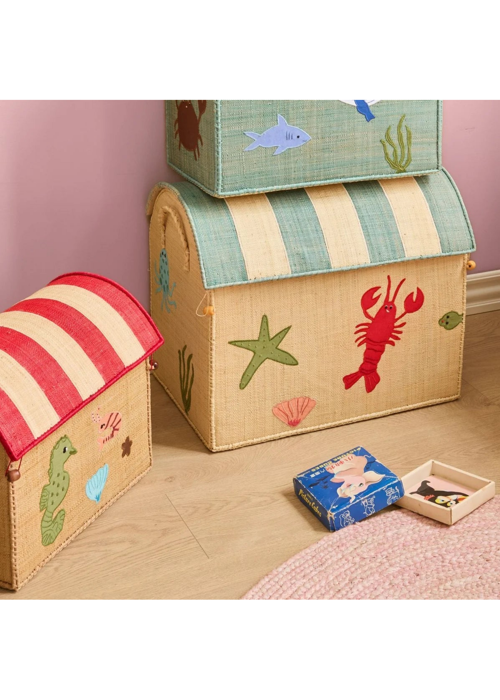 RICE RICE raffia storage box Oceaan L(50x40x33)
